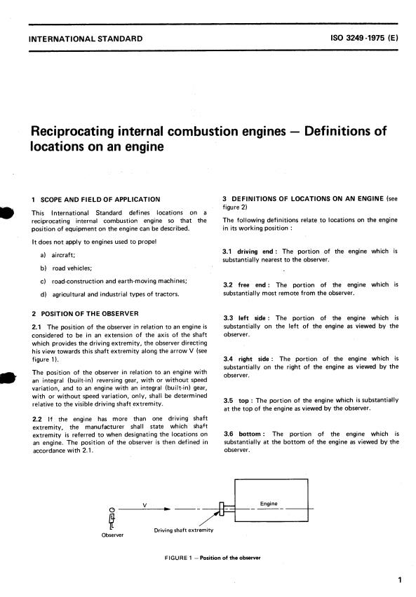 ISO 3249:1975 - Reciprocating internal combustion engines -- Definitions of locations on an engine