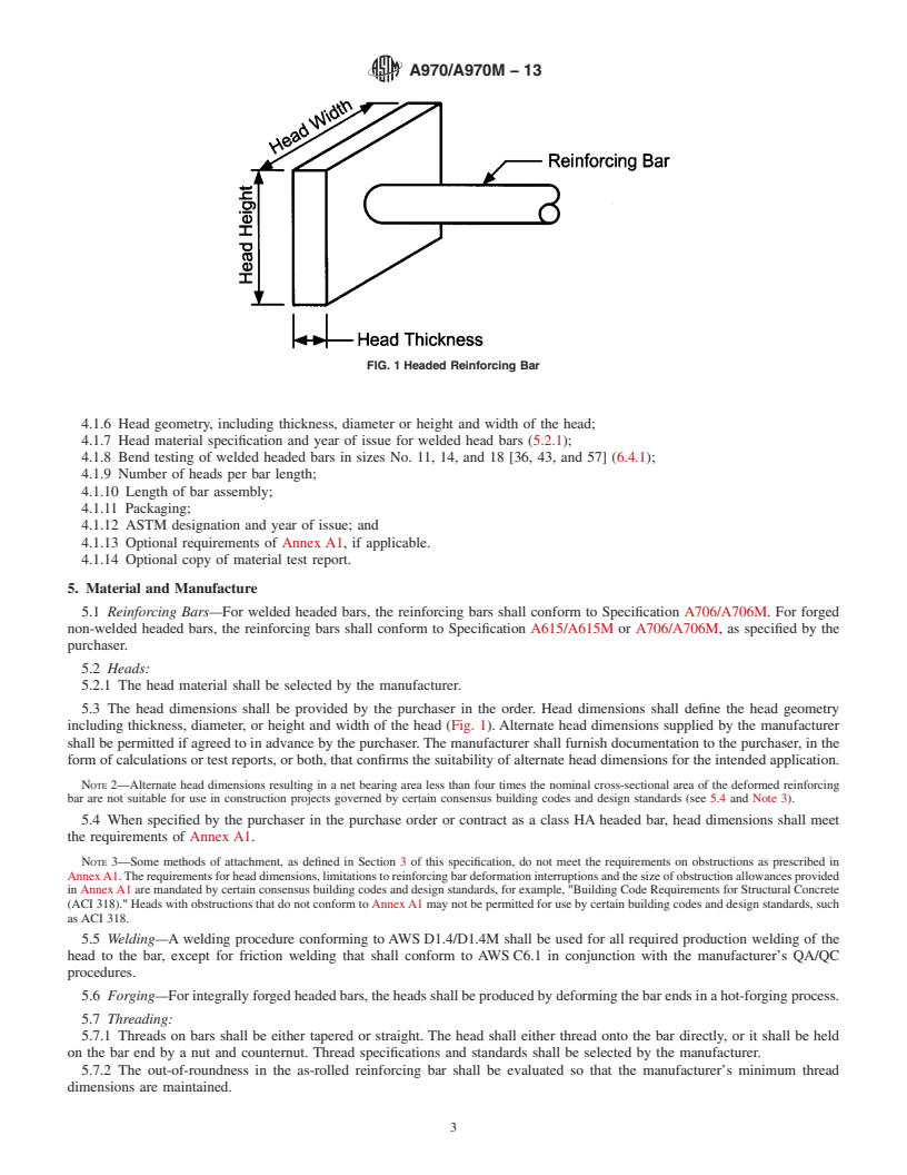 REDLINE ASTM A970/A970M-13 - Standard Specification for  Headed Steel Bars for Concrete Reinforcement