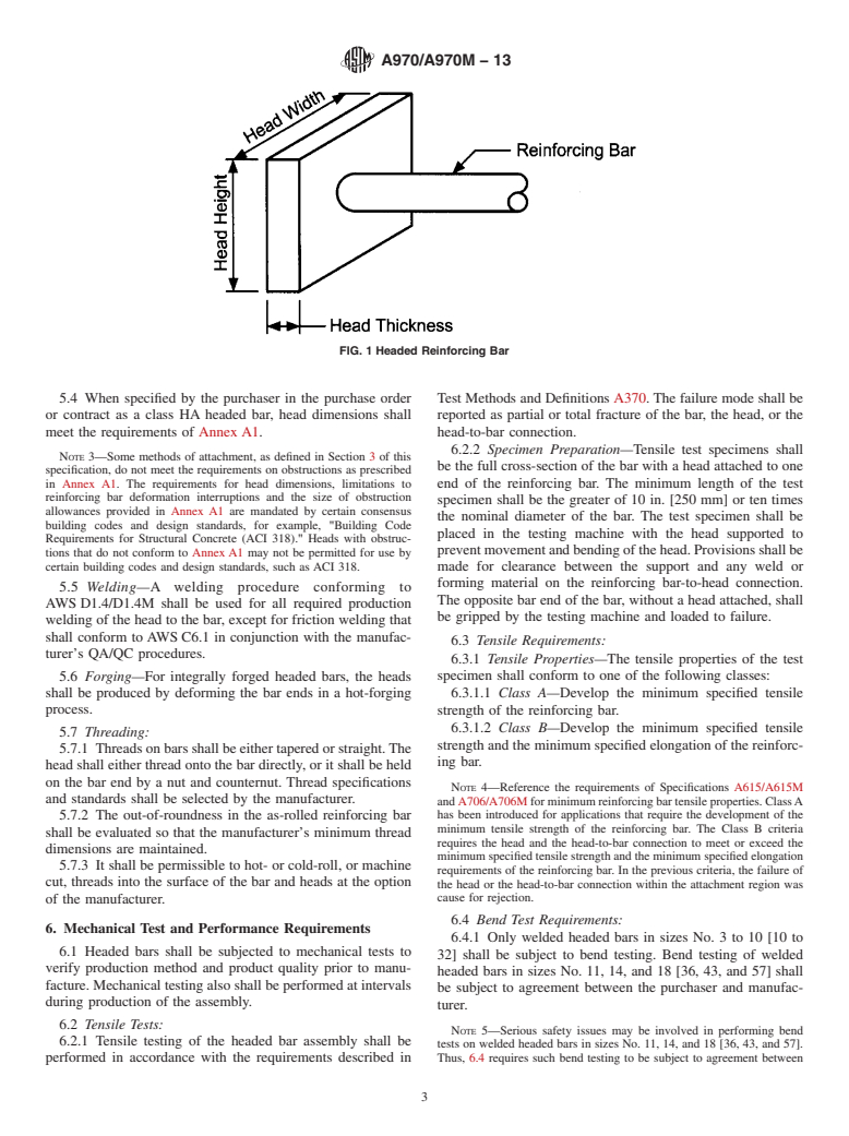 ASTM A970/A970M-13 - Standard Specification for  Headed Steel Bars for Concrete Reinforcement