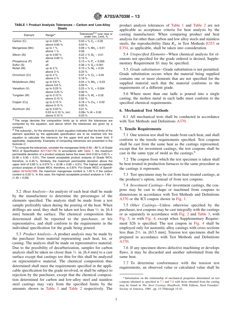 ASTM A703/A703M-13 - Standard Specification for  Steel Castings, General Requirements, for Pressure-Containing  Parts