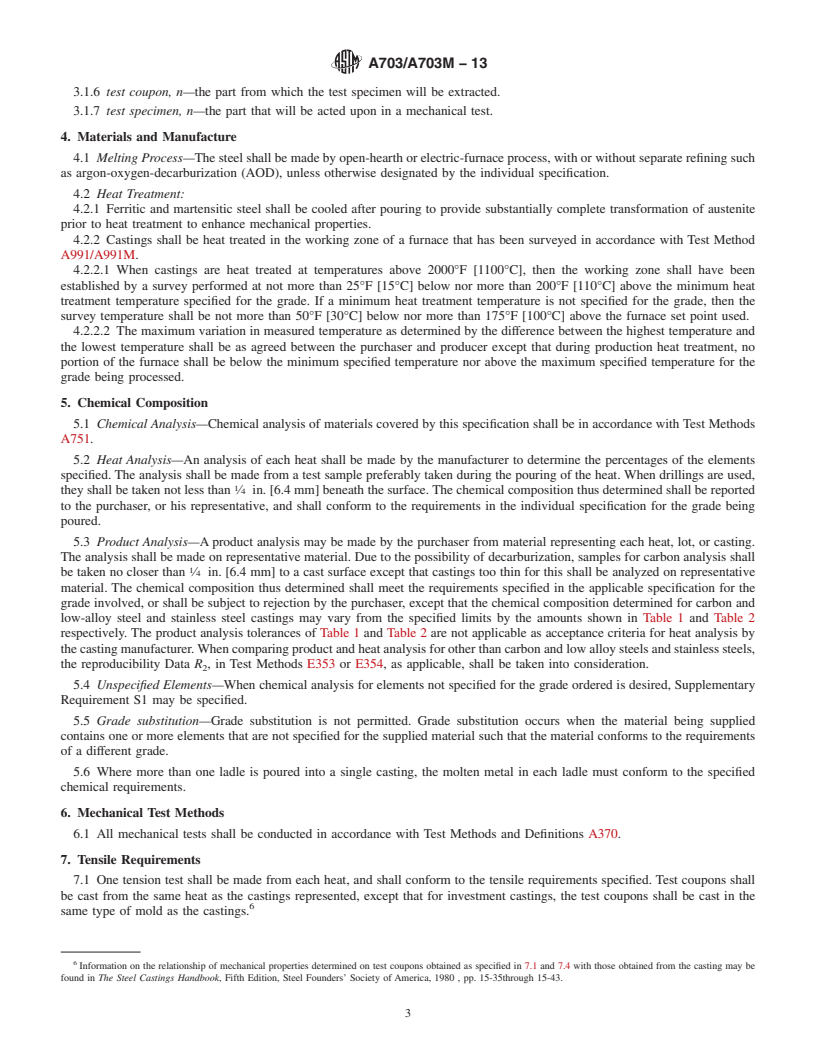 REDLINE ASTM A703/A703M-13 - Standard Specification for  Steel Castings, General Requirements, for Pressure-Containing  Parts