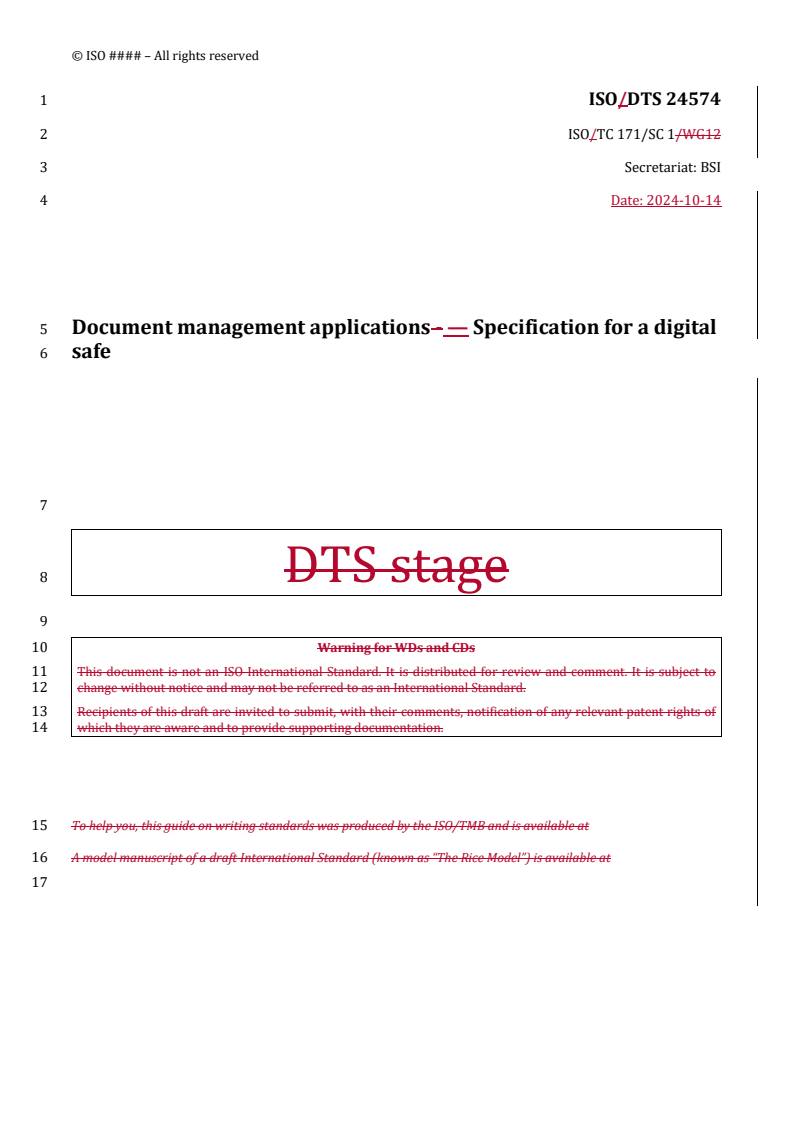 REDLINE ISO/DTS 24574 - Document management applications — Specification for a digital safe
Released:14. 10. 2024