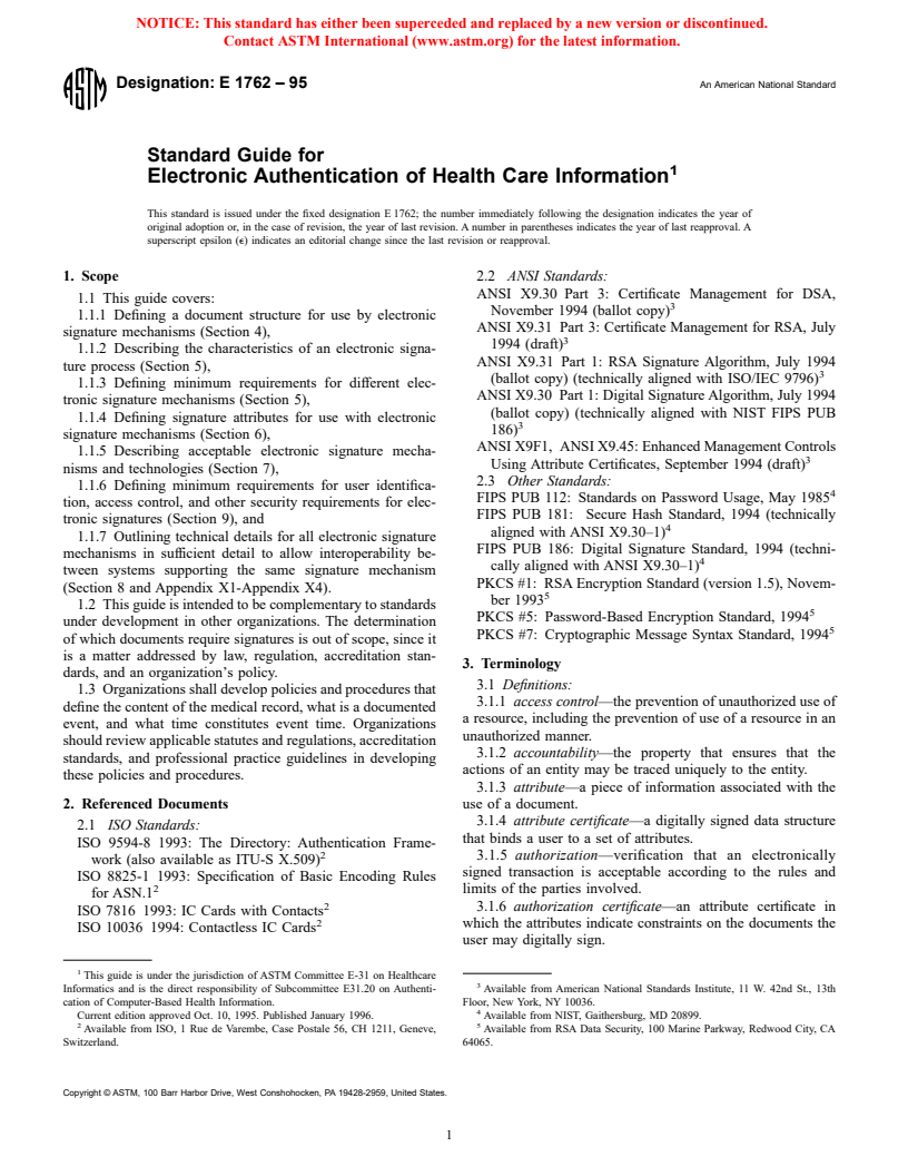 ASTM E1762-95 - Standard Guide for Electronic Authentication of Health Care Information