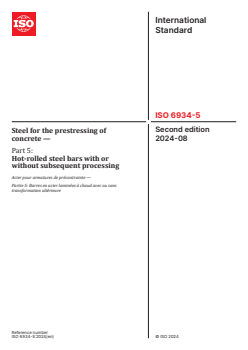 ISO 6934-5:2024 - Steel for the prestressing of concrete — Part 5: Hot-rolled steel bars with or without subsequent processing
Released:6. 08. 2024 - Page 1 preview