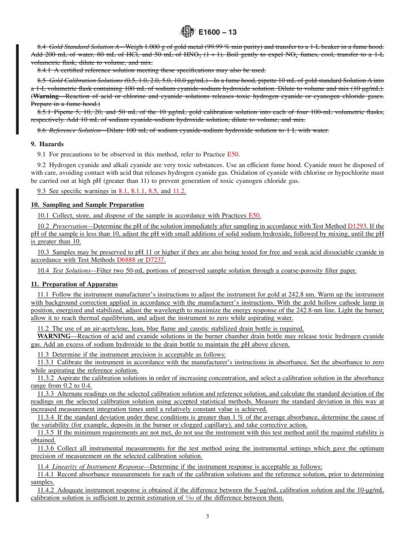 REDLINE ASTM E1600-13 - Standard Test Method for  Determination of Gold in Cyanide Solutions by Flame Atomic  Absorption Spectrometry