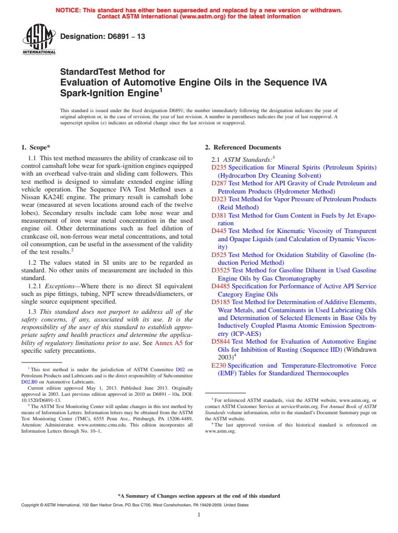 ASTM D6891-13 - Standard Test Method for  Evaluation of Automotive Engine Oils in the Sequence IVA Spark-Ignition   Engine