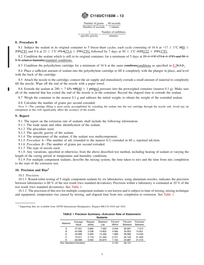 REDLINE ASTM C1183/C1183M-13 - Standard Test Method for Extrusion Rate of Elastomeric Sealants