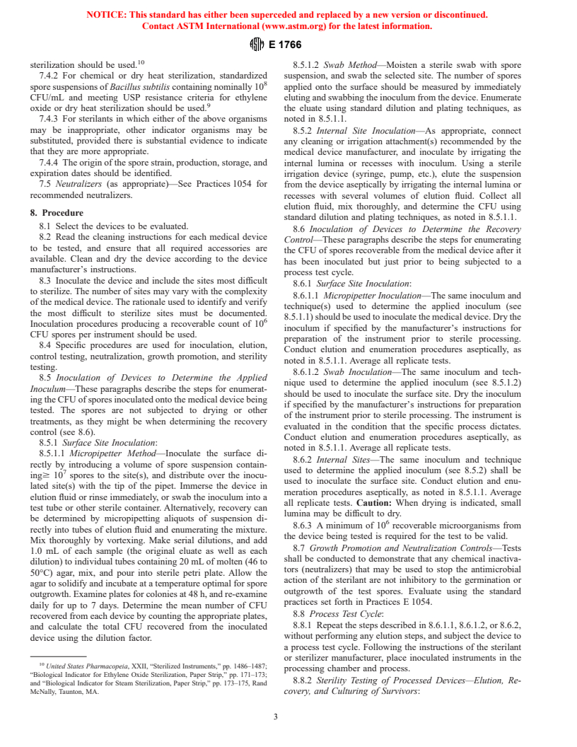 ASTM E1766-95 - Standard Test Method for Determination of Effectiveness of Sterilization Processes for Reusable Medical Devices