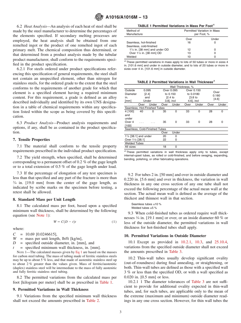 ASTM A1016/A1016M-13 - Standard Specification for  General Requirements for Ferritic Alloy Steel, Austenitic Alloy   Steel, and Stainless Steel Tubes