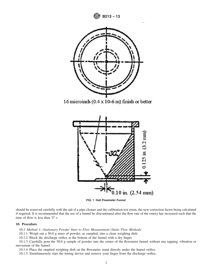 REDLINE ASTM B213-13 - Standard Test Methods for Flow Rate of Metal Powders Using the Hall Flowmeter Funnel