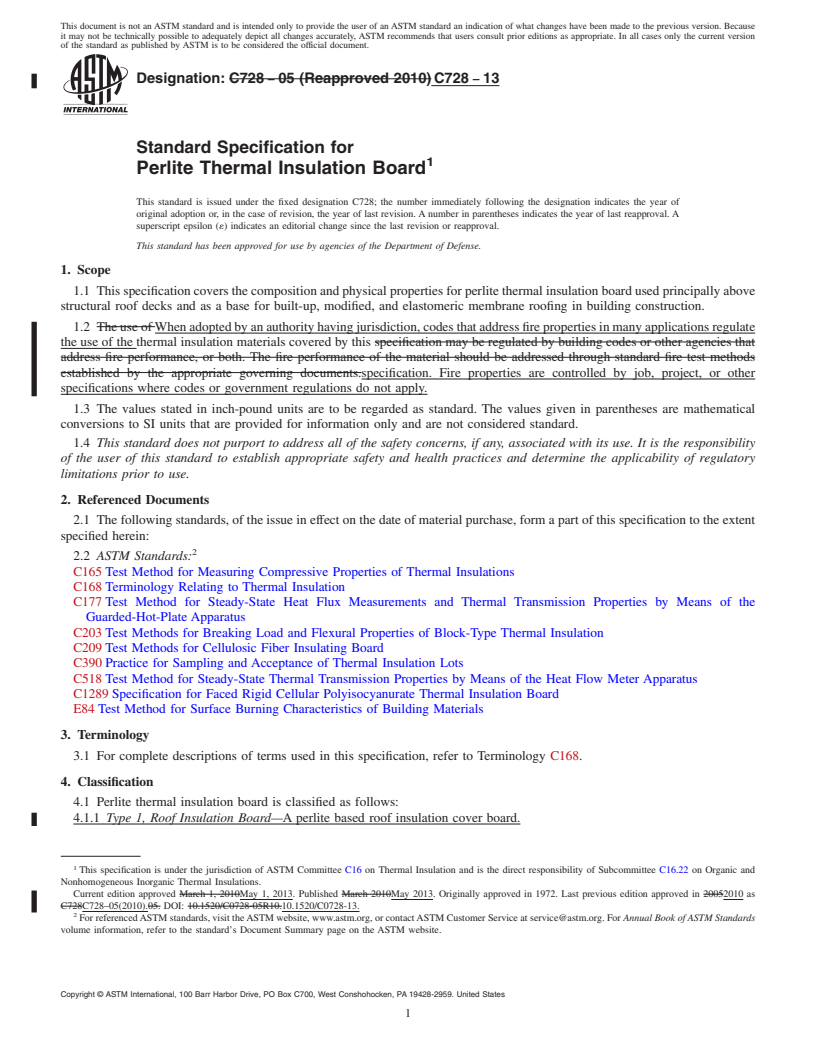 REDLINE ASTM C728-13 - Standard Specification for  Perlite Thermal Insulation Board