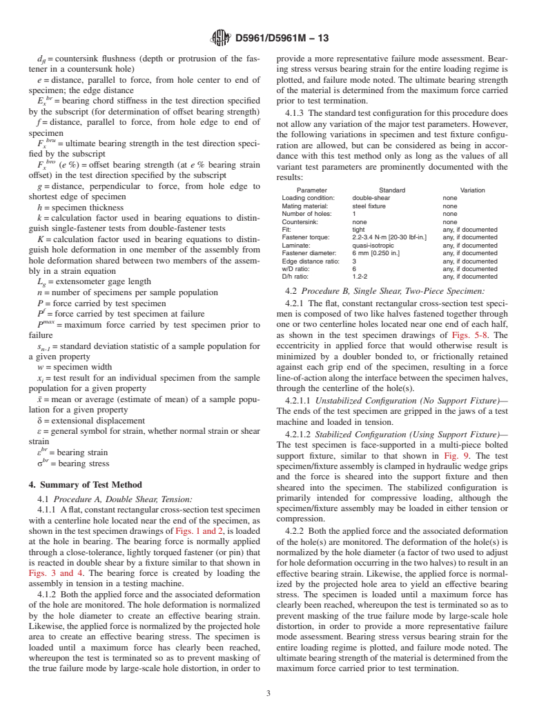 ASTM D5961/D5961M-13 - Standard Test Method for  Bearing Response of Polymer Matrix Composite Laminates