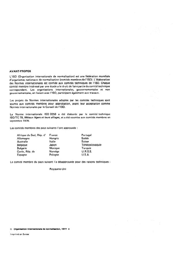 ISO 3256:1977 ISO 3256:1977 - Aluminium et alliages d'aluminium -- Dosage du magnésium -- Méthode par absorption atomique - Page 2 preview