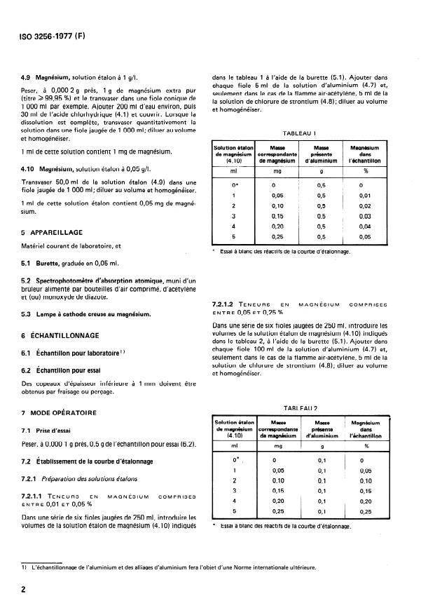 ISO 3256:1977 ISO 3256:1977 - Aluminium et alliages d'aluminium -- Dosage du magnésium -- Méthode par absorption atomique - Page 4 preview