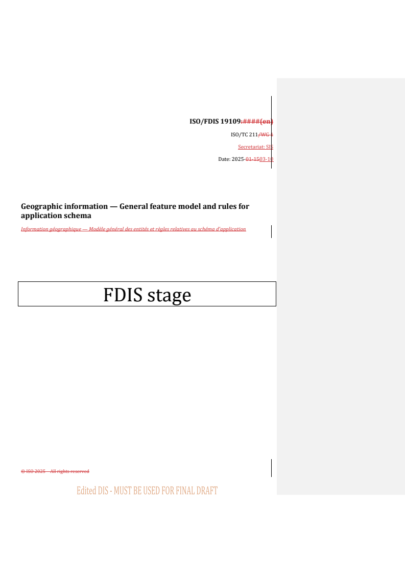 REDLINE ISO/FDIS 19109 - Geographic information — General feature model and rules for application schema
Released:10. 03. 2025