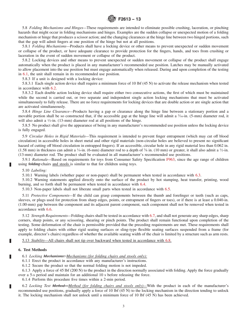 REDLINE ASTM F2613-13 - Standard Consumer Safety Specification for Children's Chairs and Stools