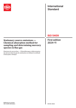 SIST ISO 5409:2025 ISO 5409:2024 - Stationary source emissions — Chemical absorption method for sampling and determining mercury species in flue gas
Released:11/6/2024 - Page 1 preview