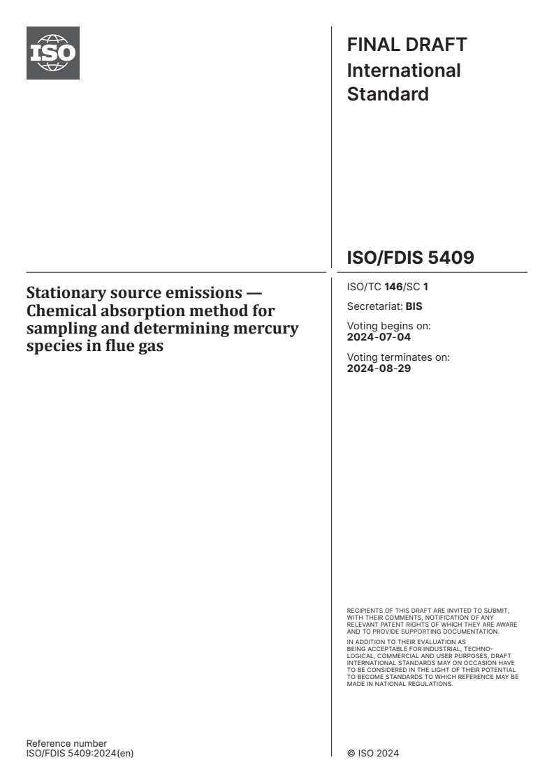 ISO 5409 - Stationary source emissions — Chemical absorption method for ...