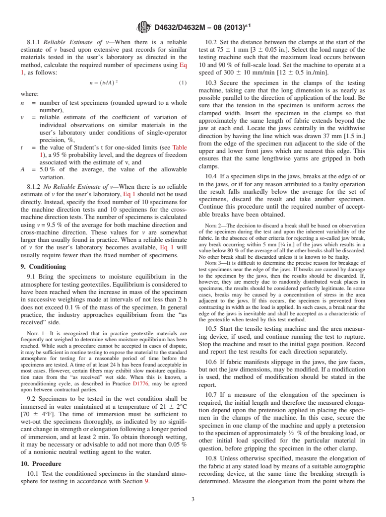 ASTM D4632/D4632M-08(2013)e1 - Standard Test Method for Grab Breaking Load and Elongation of Geotextiles