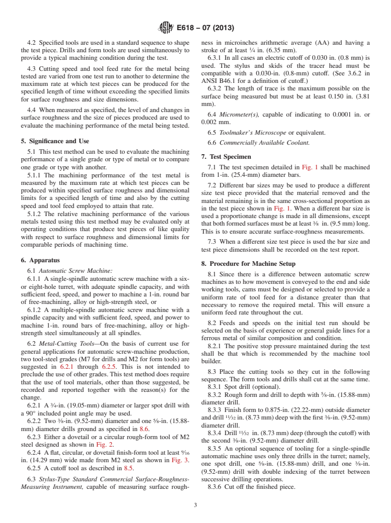 ASTM E618-07(2013) - Standard Test Method for  Evaluating Machining Performance of Ferrous Metals Using an   Automatic Screw/Bar Machine