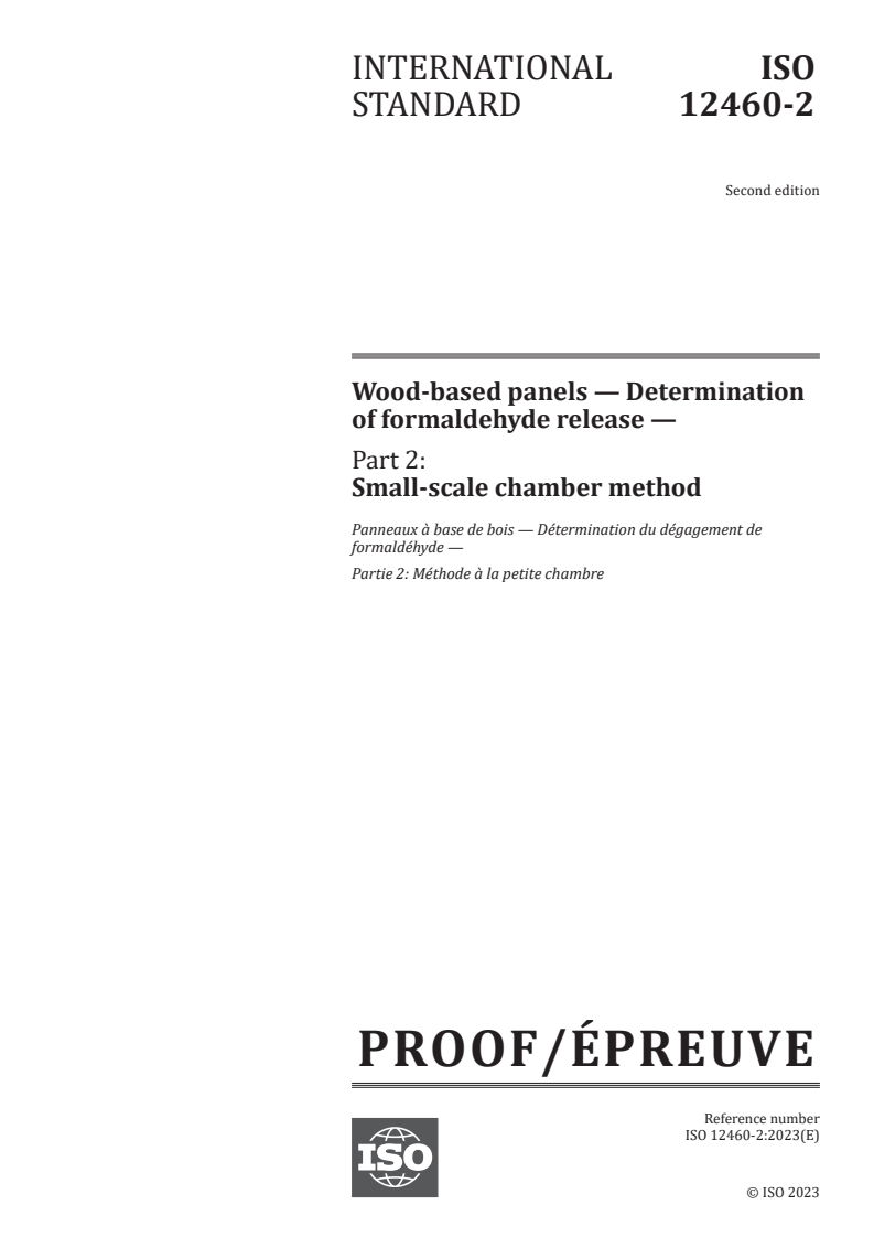 ISO/PRF 12460-2 - Wood-based panels — Determination of formaldehyde release — Part 2: Small-scale chamber method
Released:7. 12. 2023