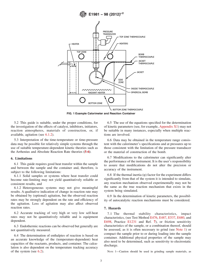 ASTM E1981-98(2012)e2 - Standard Guide for  Assessing Thermal Stability of Materials by Methods of Accelerating  Rate Calorimetry