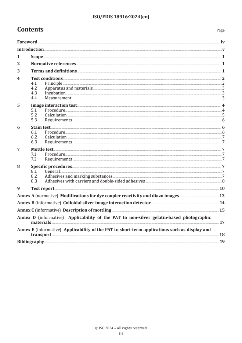 ISO/FDIS 18916 - Imaging materials — Photographic activity test for enclosure materials — Processed silver‐gelatin and dye‐gelatin prints
Released:12/23/2024
