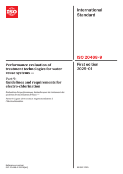 ISO 20468-9:2025 ISO 20468-9:2025 - Performance evaluation of treatment technologies for water reuse systems — Part 9: Guidelines and requirements for electro-chlorination
Released:21. 01. 2025 - Page 1 preview