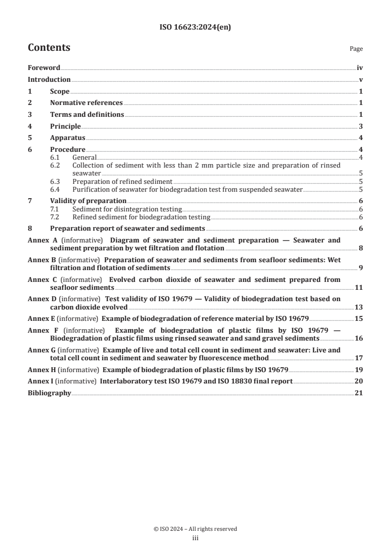 ISO 16623:2024 - Plastics — Marine biodegradation testing — Preparation of optimized intertidal seawater and sediment
Released:12/2/2024