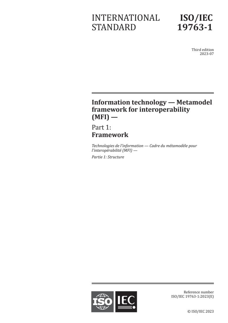 ISO/IEC 19763-1:2023 - Information technology — Metamodel framework for interoperability (MFI) — Part 1: Framework
Released:25. 07. 2023