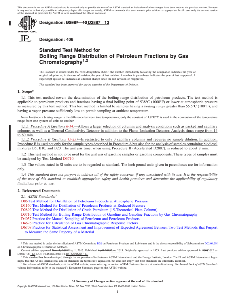 REDLINE ASTM D2887-13 - Standard Test Method for Boiling Range Distribution of Petroleum Fractions by Gas Chromatography