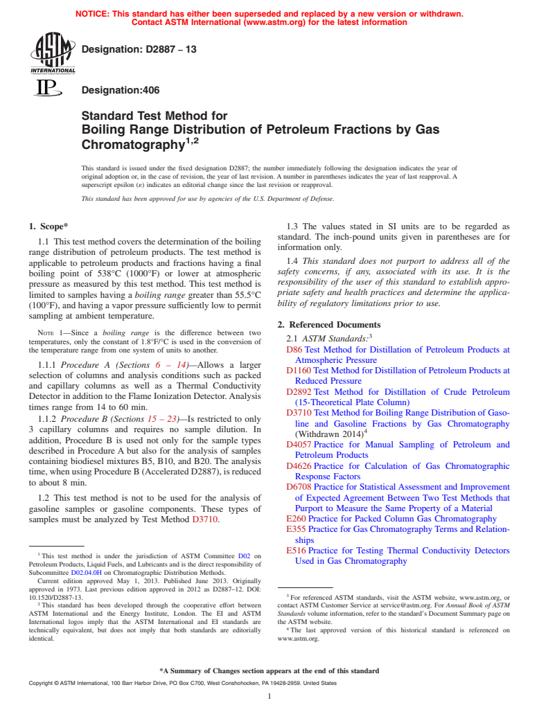 ASTM D2887-13 - Standard Test Method for Boiling Range Distribution of Petroleum Fractions by Gas Chromatography