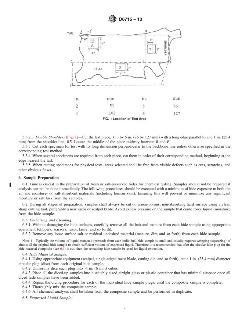 REDLINE ASTM D6715-13 - Standard Practice for  Sampling and Preparation of Fresh or Salt-Preserved (Cured)  Hides and Skins for Chemical and Physical Tests