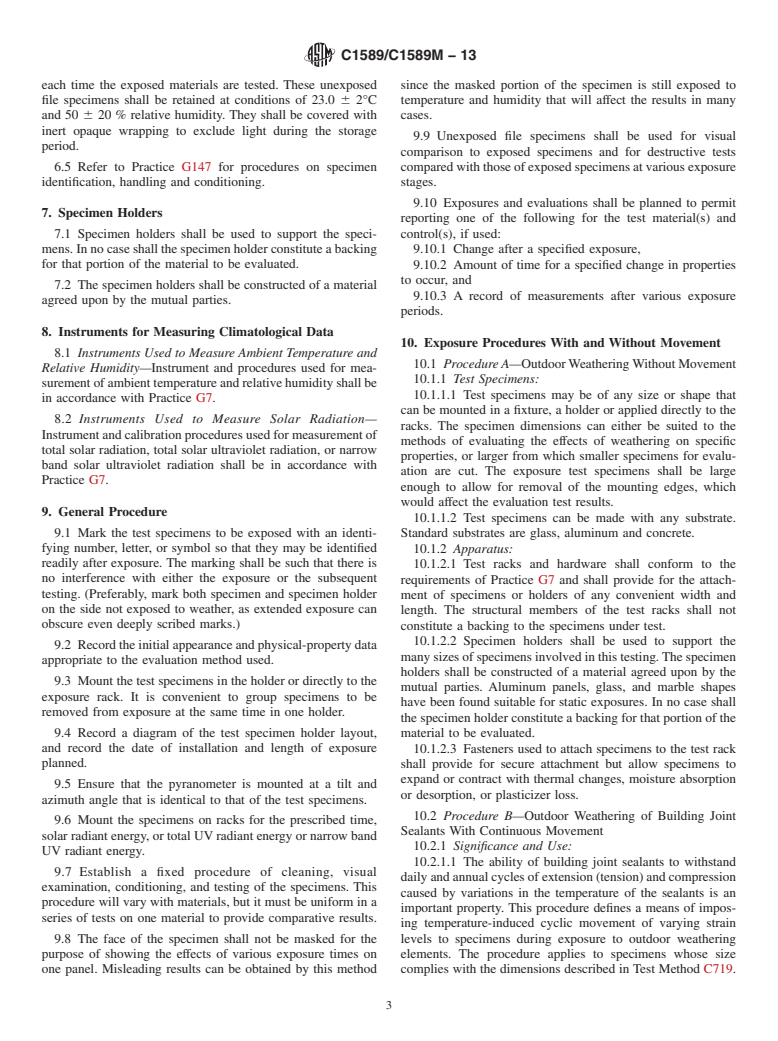 ASTM C1589/C1589M-13 - Standard Practice for Outdoor Weathering of Construction Seals and Sealants