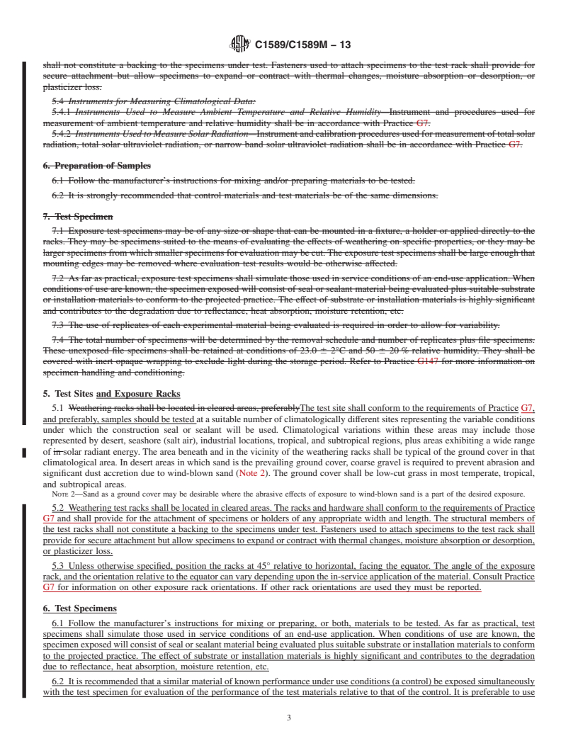 REDLINE ASTM C1589/C1589M-13 - Standard Practice for Outdoor Weathering of Construction Seals and Sealants