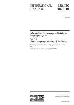 ISO/IEC 9075-10:2023 ISO/IEC 9075-10:2023 - Information technology — Database languages SQL — Part 10: Object language bindings (SQL/OLB)
Released:1. 06. 2023 - Page 1 preview