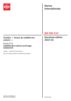 ISO 105-C12:2024 ISO 105-C12:2024 - Textiles — Essais de solidité des coloris — Partie C12: Solidité des coloris au lavage industriel
Released:12. 02. 2024 - Page 1 preview