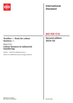 ISO 105-C12:2024 ISO 105-C12:2024 - Textiles — Tests for colour fastness — Part C12: Colour fastness to industrial laundering
Released:12. 02. 2024 - Page 1 preview
