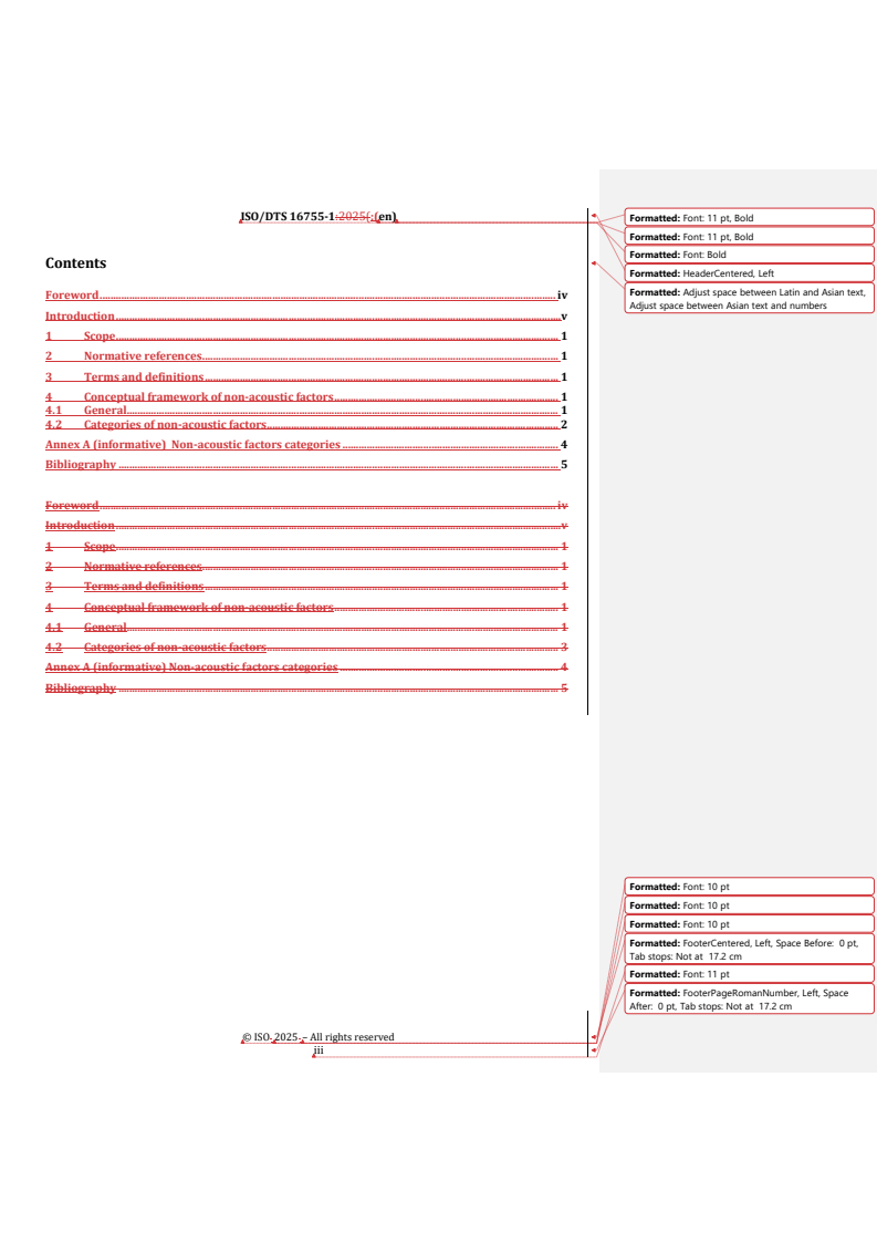 REDLINE ISO/DTS 16755-1 - Acoustics — Non acoustic factors influencing the perception, interpretation and response to environmental sounds — Part 1: Definition and conceptual framework
Released:29. 01. 2025