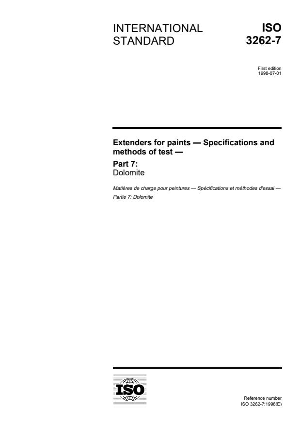 ISO 3262-7:1998 - Extenders for paints -- Specifications and methods of test