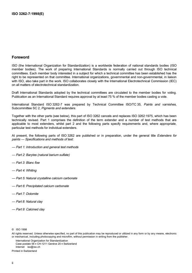 ISO 3262-7:1998 ISO 3262-7:1998 - Extenders for paints -- Specifications and methods of test - Page 2 preview