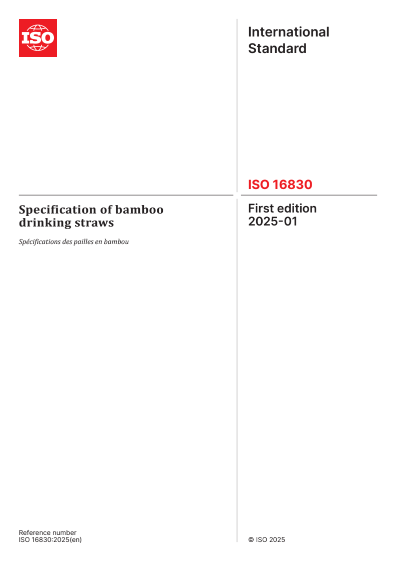 ISO 16830:2025 - Specification of bamboo drinking straws
Released:22. 01. 2025