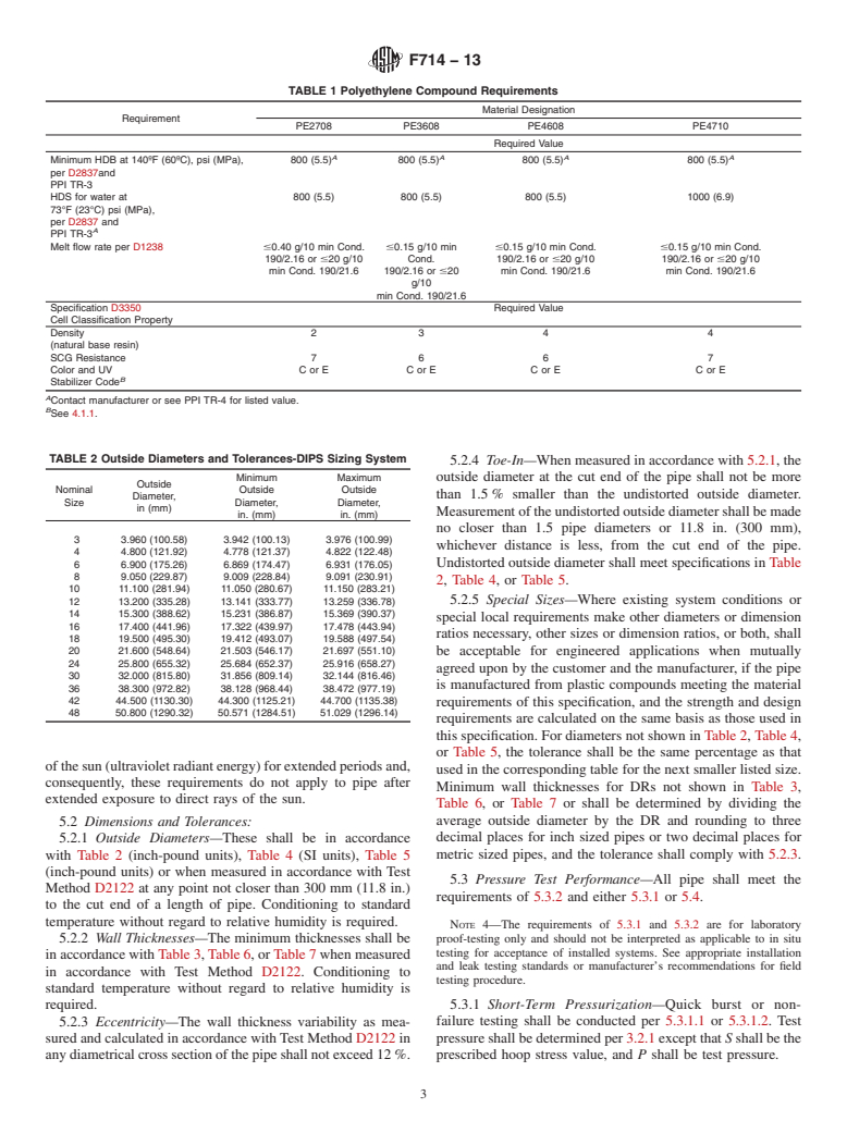 ASTM F714-13 - Standard Specification for  Polyethylene (PE) Plastic Pipe (DR-PR) Based on Outside Diameter