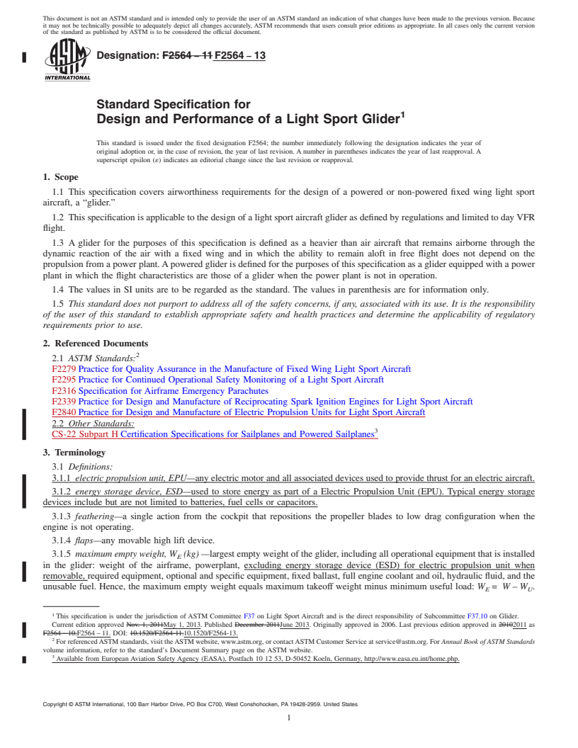 REDLINE ASTM F2564-13 - Standard Specification for  Design and Performance of a Light Sport Glider