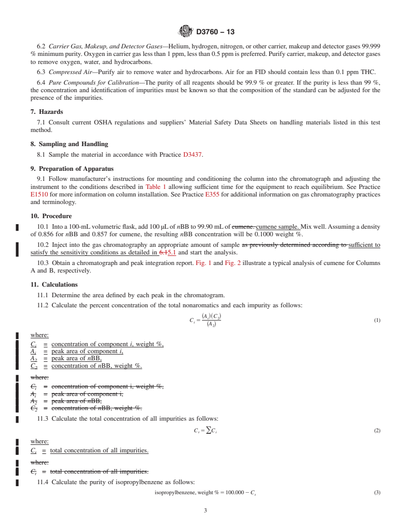 REDLINE ASTM D3760-13 - Standard Test Method for Analysis of Isopropylbenzene (Cumene) by Gas Chromatography