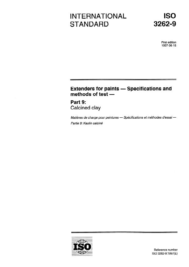 ISO 3262-9:1997 - Extenders for paints -- Specifications and methods of test