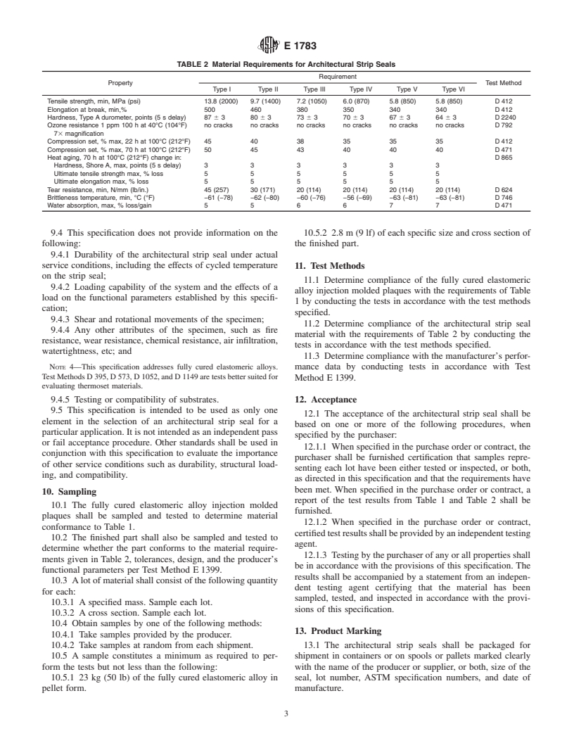 ASTM E1783-96(2000) - Standard Specification for Preformed Architectural Strip Seals for Buildings and Parking Structures