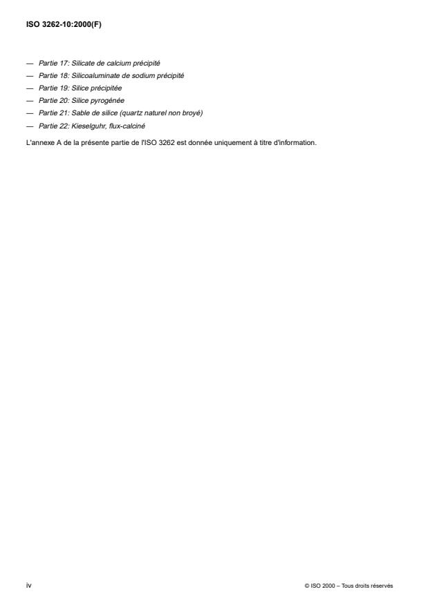 ISO 3262-10:2000 ISO 3262-10:2000 - Matieres de charge pour peintures -- Spécifications et méthodes d'essai - Page 4 preview