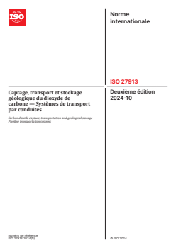 ISO 27913:2024 - Captage, transport et stockage géologique du dioxyde de carbone — Systèmes de transport par conduites
Released:17. 10. 2024 - Page 1 preview