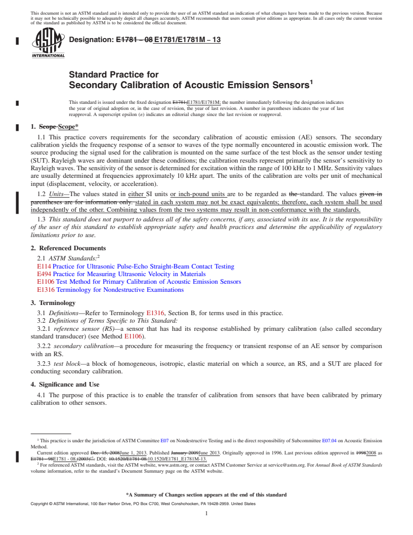 REDLINE ASTM E1781/E1781M-13 - Standard Practice for Secondary Calibration of Acoustic Emission Sensors